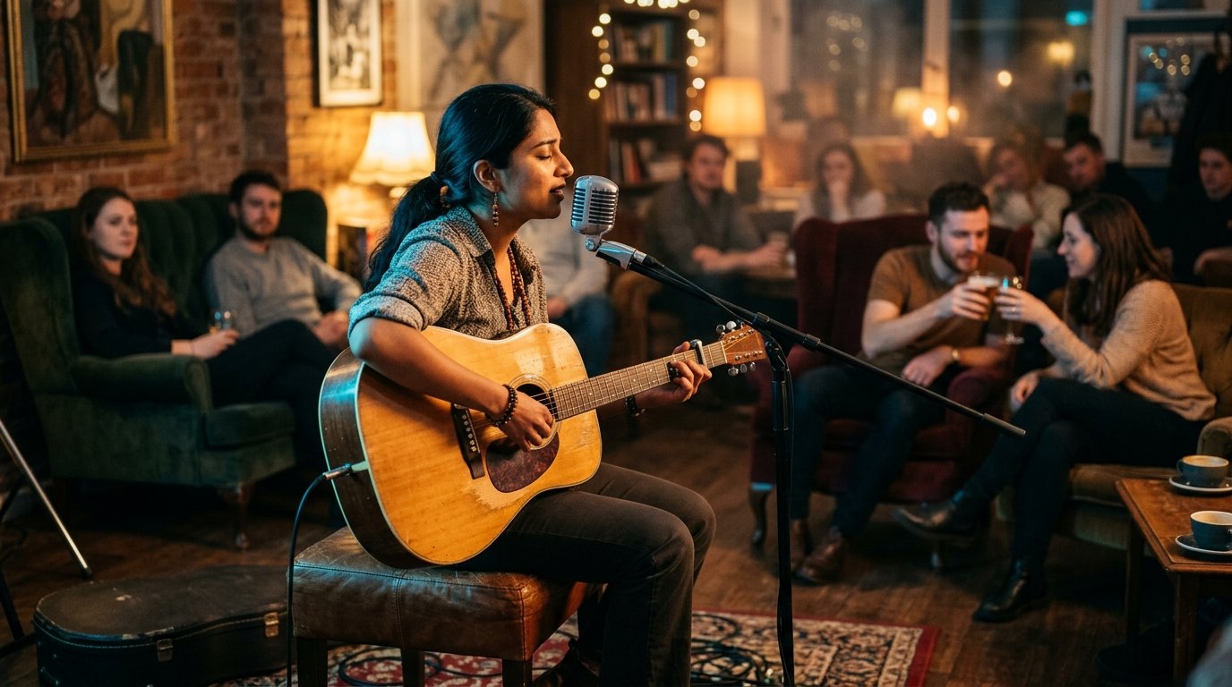 Acoustic live jam circle and indie music